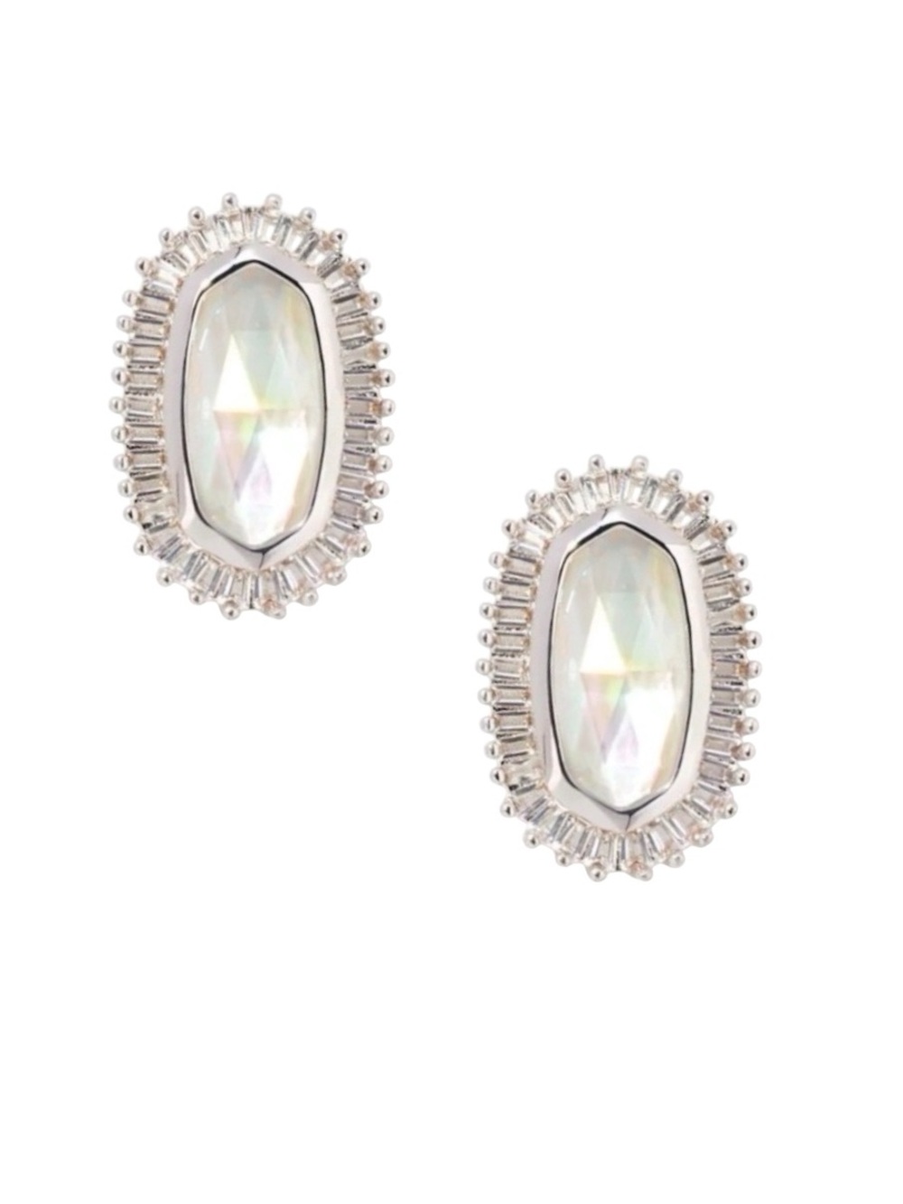 Kendra Scott Baguette Ellie Stud Earring Rhodium Ivory Mix